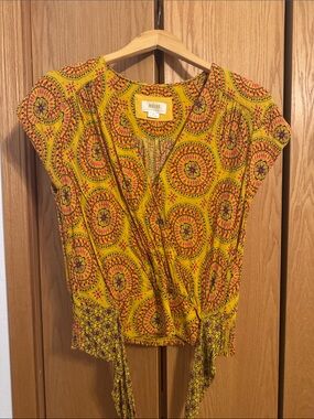Maeve Yellow Paisley-Print Wrap Blouse